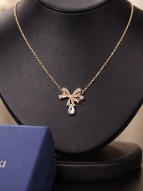Swarovski Rose Gold Bow Crystal Pendant Necklace